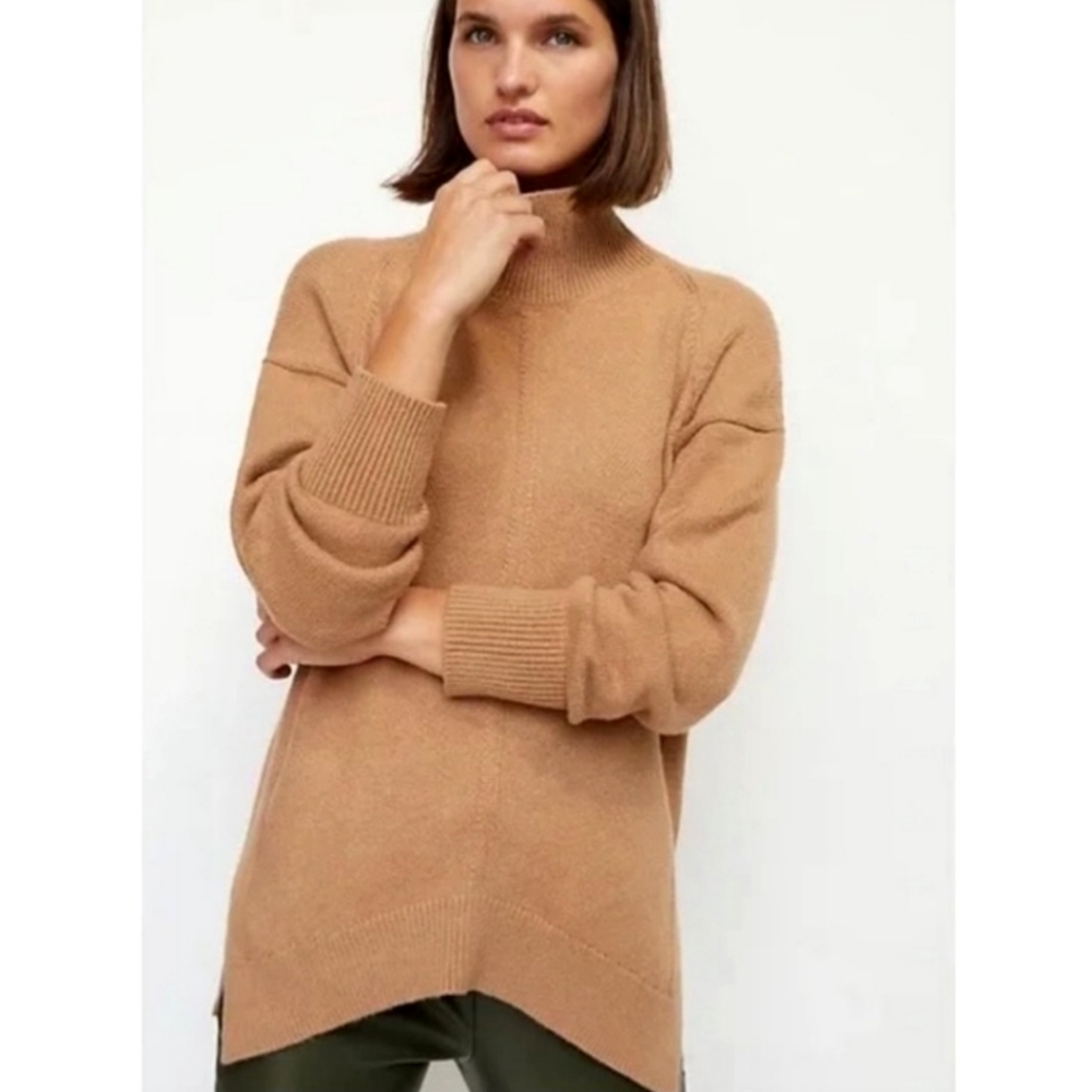 Anthropologie Mauve Mock Neck Sweater Camel Brown